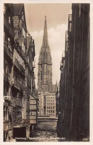 L181 Deutschland 1937 Hamburg Steckelhoerhflet Nikolaikirche Vintage Postkarte