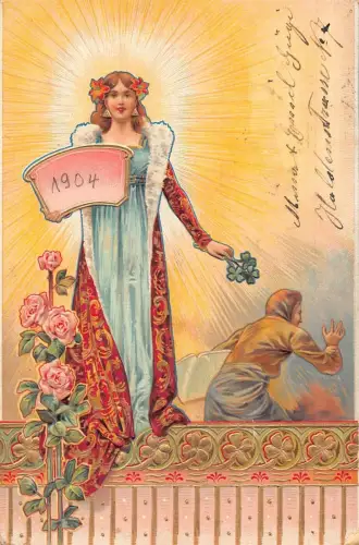 L189 Neujahrsgrüße 1903 Neujahr vs altes Jahr humanisierte geprägte Postkarte