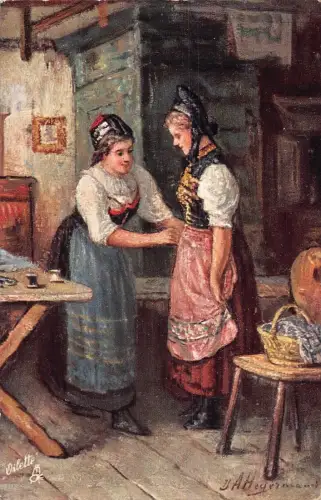 A095 Gemälde 1910 Aus Dem Schwarzwald signiert JA Heyermans Kostüme Postkarte
