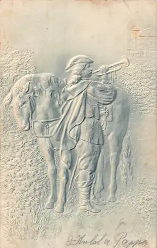 L076 Deutschland 1905 Trompete Pferd Militaria Prägepostkarte