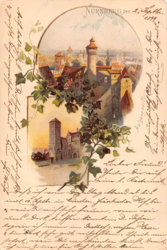 L194 Deutschland 1899 Nürnberg auf Aufgang zur Burg Zitadellenblätter Litho Postkarte