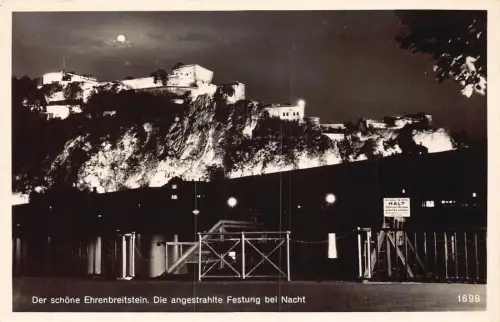 L188 Deutschland Ehrenbreitstein Angestrahlte Festung Moonlight RPPCvintage Postkarte