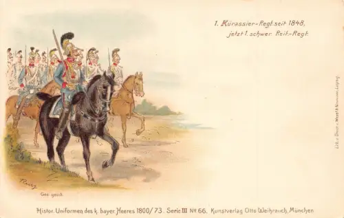 L076 Deutschland 1. Kürassier Regiment Schwere Kavallerie Reg. Militär Litho Postkarte