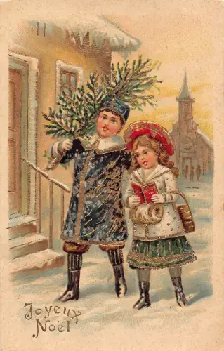 L221 Weihnachtsgrüße 1906 Kinder singen Weihnachtslieder geprägte Postkarte