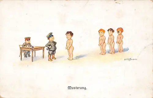 L076 Deutschland 1916 Comic Militär Inspektion signiert Hoffmann Feld Postkarte