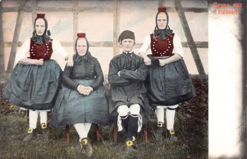 A093 Ethno Gruss aus Hessen Volk in Tracht Vintage Postkarte