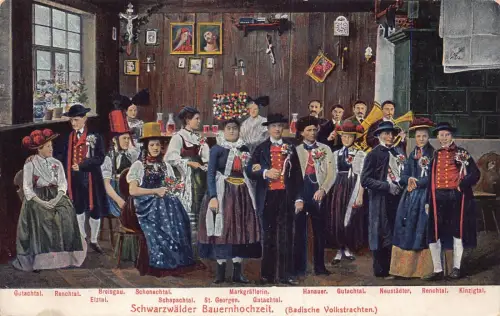 A093 Ethnische Trachten aus Schwarzwald Gruppe Gasthof Musiker Postkarte