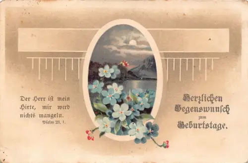 A092 Geburtstagsgrüße 1916 Vergissmeinnicht Mondschein Gedicht 1. Weltkrieg Feldpostkarte