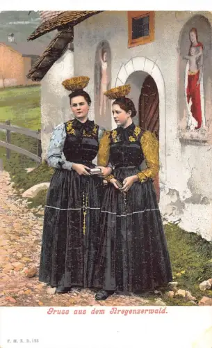 A094 Gruss aus Bregenzerwälder Mädchen in Tracht Vorderhaus Postkarte