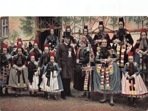 A093 Ethno 1908 Hochzeitsfeier in hessischer Tracht Kinder Postkarte