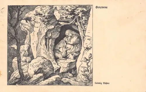A092 Künstlerkarte 1931 Genoveva signe Ludwig Richter Mutter Baby in Höhle Postkarte