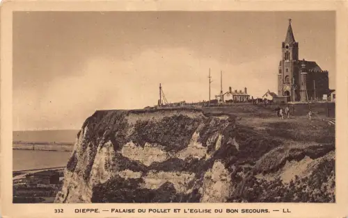 C017 Frankreich, Dieppe Falaise du Pollet et l'Eglise Vintage Postkarte