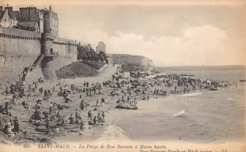 C017 Frankreich Saint Malo LA Plage de Bon Secours a Maree haute Vintage Postkarte