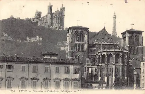 C017 Frankreich, Lyon, Fourvière et Cathedrale Saint-Jean 1908 Vintage Postkarte
