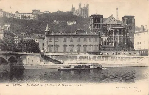 C018 Frankreich, Lyon La Cathedrale et le Coteau de Fourviere 1905 alte Postkarte