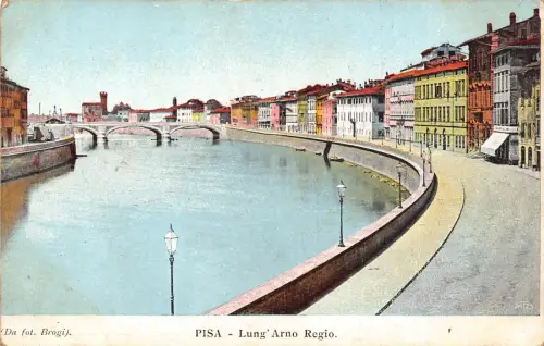 B654 Italien 1905 Pisa Lung Arno Regio Brücke Vintage Postkarte