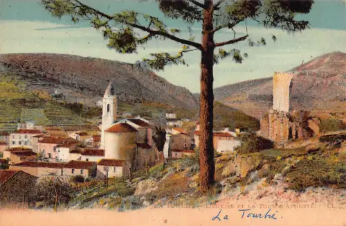 C020 Frankreich, La Turbie L'Eglise et la tour d'Auguste Vintage Postkarte