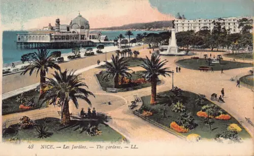 C020 Frankreich, Nice The Gardens Vintage Postkarte