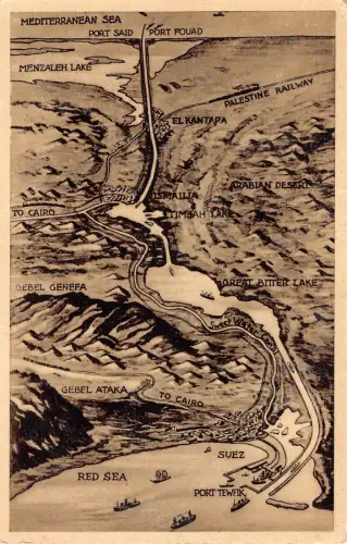 B664 Ägypten Hafen Tewfik nach Port Said Karte os Suezkanal Vintage Postkarte
