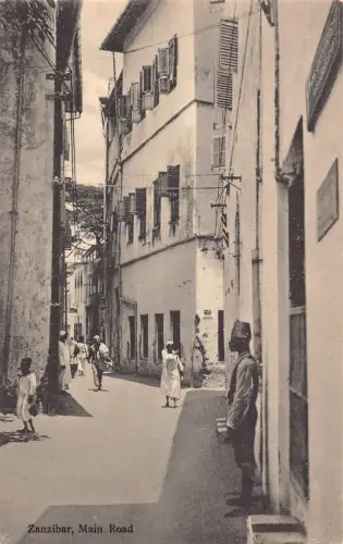 B665 Tansania Sansibar Main Road Guard Native Vintage Postkarte