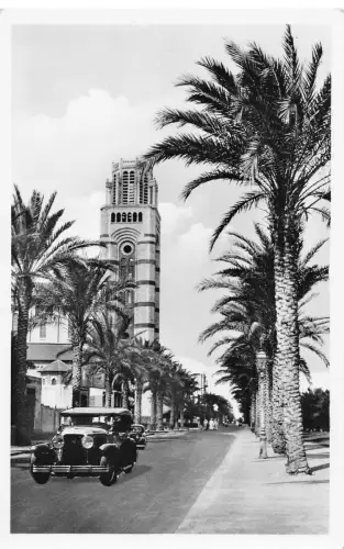 B664 Ägypten Port Said Kathedrale Auto RPPC Vintage Postkarte