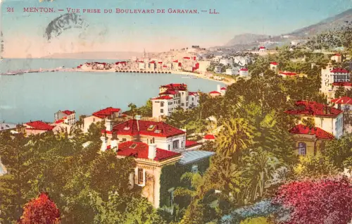 C020 Frankreich, Menton vue prise du boulevard de Garavan 1923 alte Postkarte