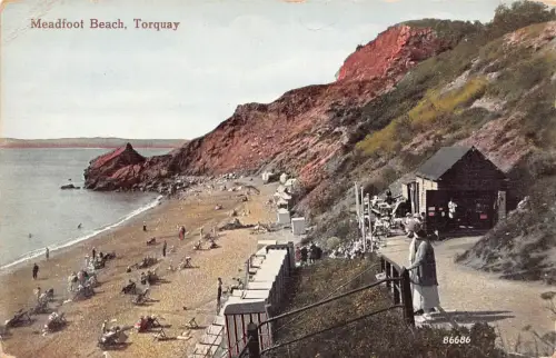 B180 England Meadfoot Beach Torquay Vintage Postkarte