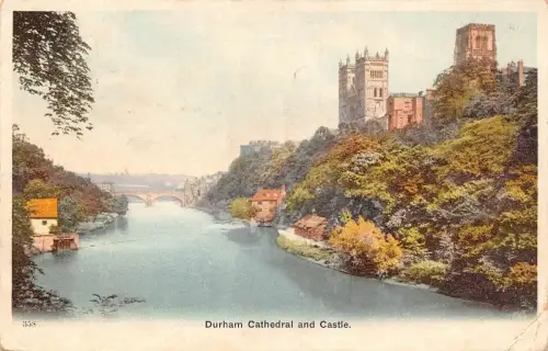 B180 England Durham Cathedral and Castle Vintage Postkarte