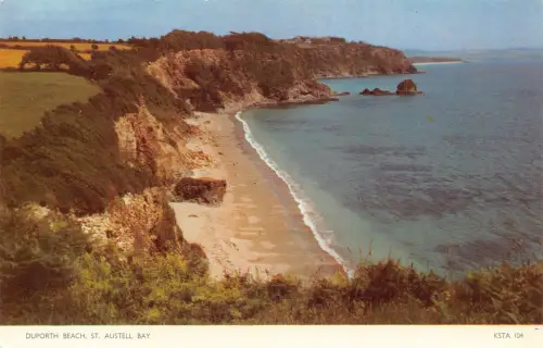 B181 England Duporth Beach St Austell Bay Vintage Postkarte