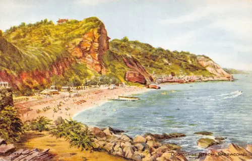 B178 England Babbacombe Oddicombe Beach Art Vintage Postkarte
