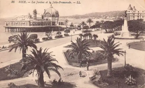 C021 Frankreich, Schöne Les Jardins et la Jetee-Promenade 1922 alte Postkarte