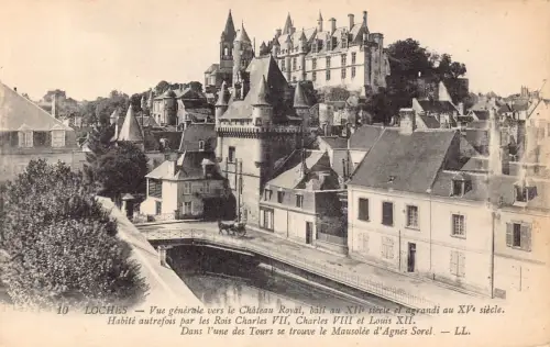 C021 Frankreich, Loches Gesamtansicht Richtung Königsschloss Vintage Postkarte
