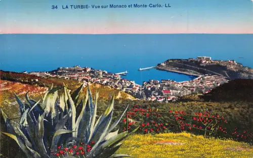 C021 Frankreich, La Turbie vue sur Monaco et Monte-Carlo Vintage Postkarte