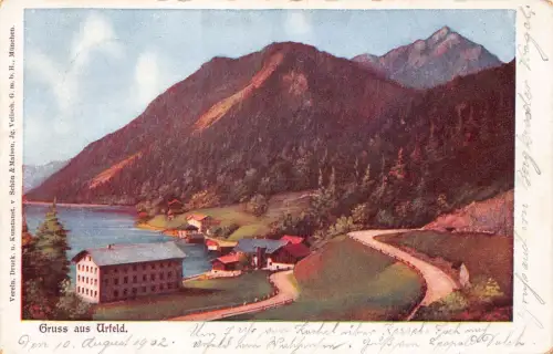 L345 Deutschland 1902 Gruss aus Urfeld See Berg Vintage Postkarten