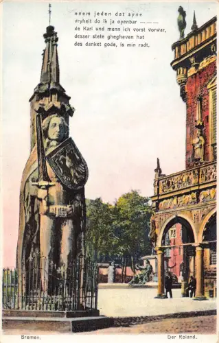 L349 Deutschland Bremen Der Roland Statue Gedicht Vintage Postkarte