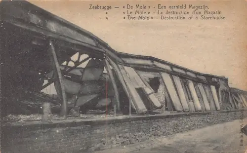 B667 Belgien Zeebrugge Maulwurf Zerstörung eines Lagerhauses Katastrophe Postkarte