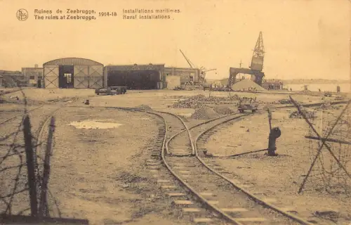 B667 Belgien Ruinen von Zeebrugge Marineanlage Eisenbahn WWI Katastrophen Postkarte