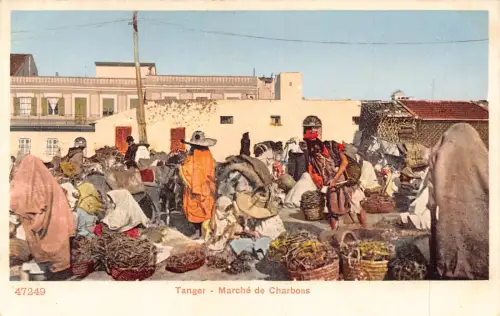 B666 Marokko Tanger Marche de Charbons Markt Vintage Postkarte