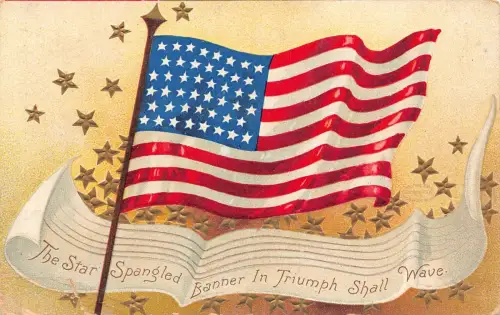 B667 US 1908 Patriotische Flagge The Stars Spangled Banner geprägte Postkarte