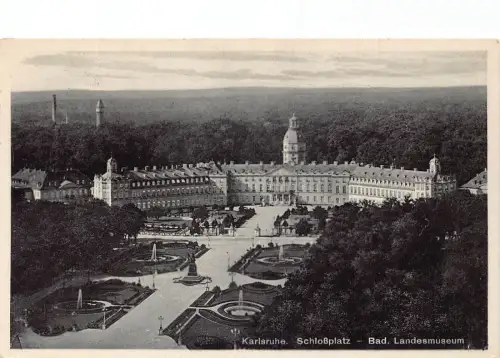 L196 Deutschland Karlsruhe Schlossplatz Bad Landesmuseum Schloss Vintage Postkarte