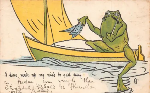 Comic Humanisierter Krötenfrosch im Boot Entschloss mich, wegzusegeln Postkarte B925