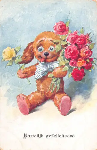 Grüße Humanisierter Stofftier Bär Rosen Blumen 1929 Postkarte B922