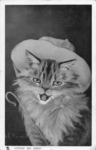 Tiere humanisierte Katze Hut Kunst von L Barnes Little Bo Peep 1910 Postkarte B924