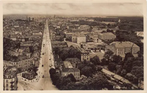 L197 Deutschland 1934 Karlsruhe B Autos Panoramablick Oldtimer Postkarte