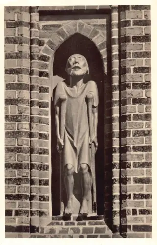 L195 Deutschland Lübecker Katherinkirche Bettler Barlach Statue RPPC Vintage Postkarte