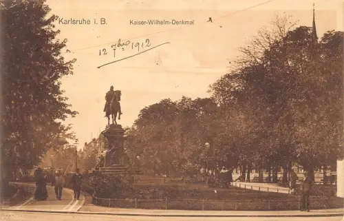 L197 Deutschland 1912 Karlsruhe B Kaiser Wilhelm Denkmal Vintage Postkarte