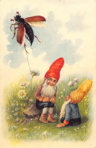 L220 Zwerge Insekt spielt als Drachenblumen 1935 Fantasy Postkarte