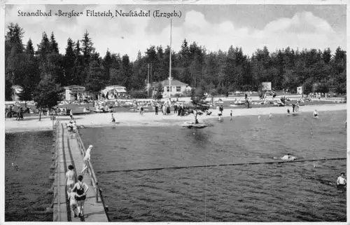 L345 Deutschland Strandbad Bergsee Filzteich Neustaedtel Strand Vintage Postkarte
