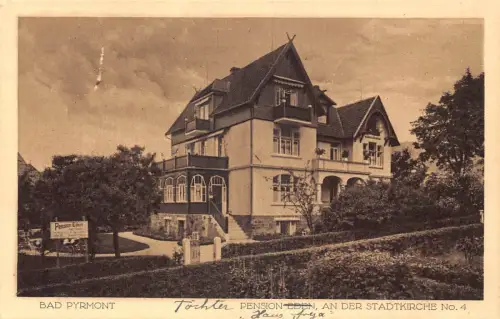 A102 Deutschland Bad Pyrmont Pension Schild Vintage Postkarte