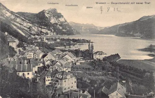 A102 Deutschland 1912 Weesen Gesamtansicht Neue Post Gesamtansicht Postkarte